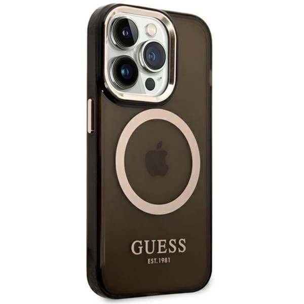 GUESS iPhone 14 Pro Max Skal Magsafe Guld Outline Translucent - Black