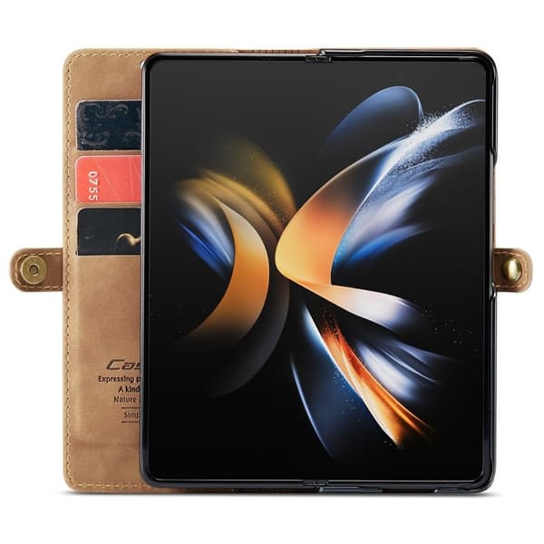 CASEME 013 Series Samsung Galaxy Z Fold4 Konstläder Plånboksfodral - Brun