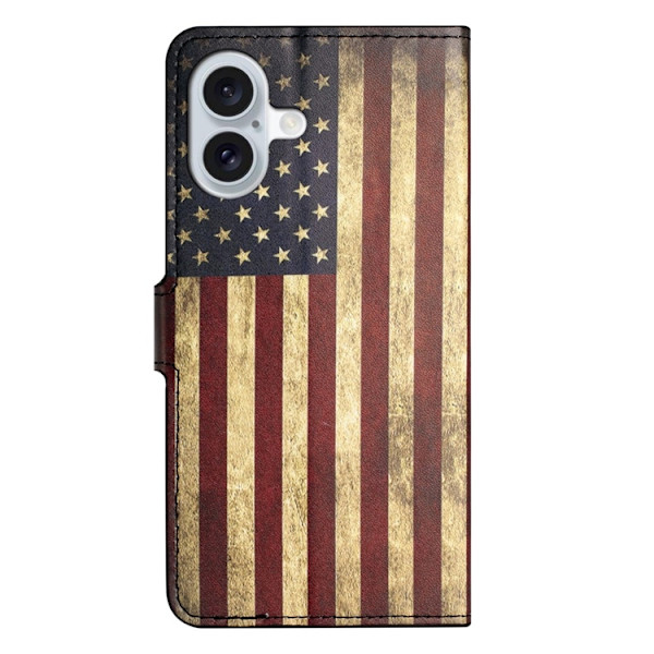 iPhone 17 Konstläder Plånboksfodral Pattern Print - Den Amerikanska Flaggan Blå