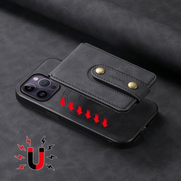 DENIOR D14 Mobilskal till iPhone 14 Pro Max Magnetiskt Läder Svart