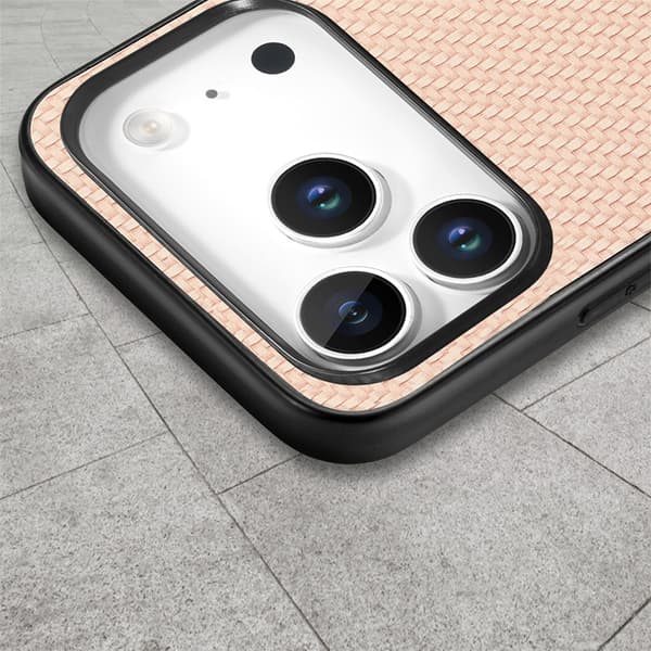 Mobilskal till iPhone 17 Pro Carbon Fiber PU Läder - Aprikos Brun