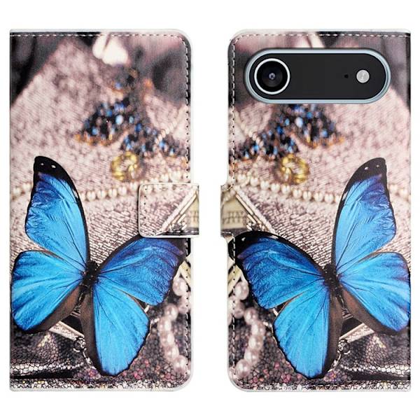 iPhone Air Konstläder Plånboksfodral Pattern Print - Blå Fjäril Blå