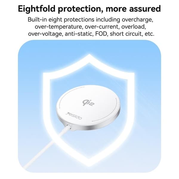 YESIDO Qi2 Rund MagSafe Trådlös Laddare iPhone med Typ-C-kabel DS24 - Vit