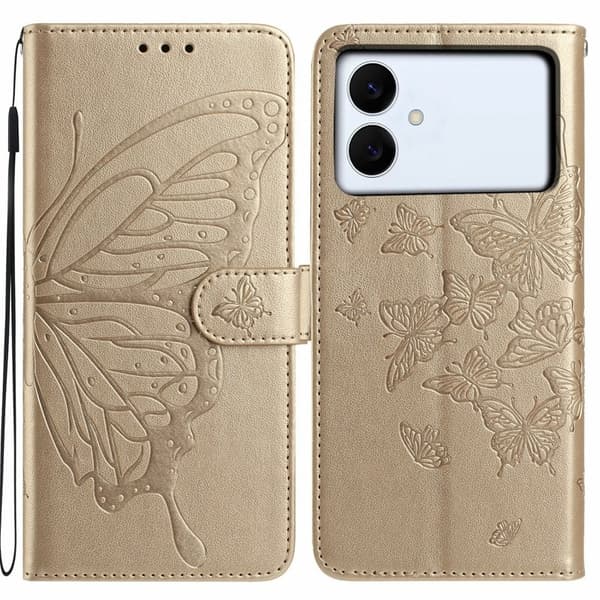 Samsung Galaxy S26 Edge Plånboksfodral Konstläder Flip Skydd - Guld