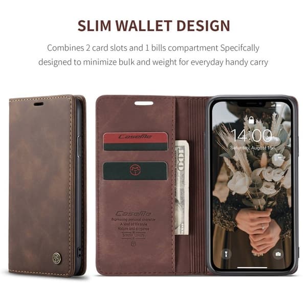 CASEME 013 Flip Konstläder Plånboksfodral för iPhone 11 6.1 tum - Brun
