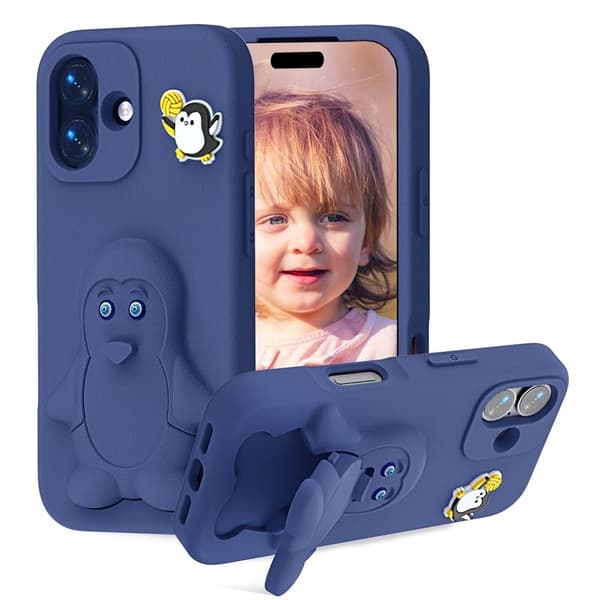 D.G Ming Mobilskal till iPhone 16 Penguin Design Kickstand EVA - Blå