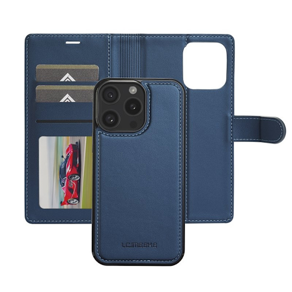 LC.IMEEKE L2 Series iPhone 14 Pro Max Plånboksfodral Konstläder - Blå
