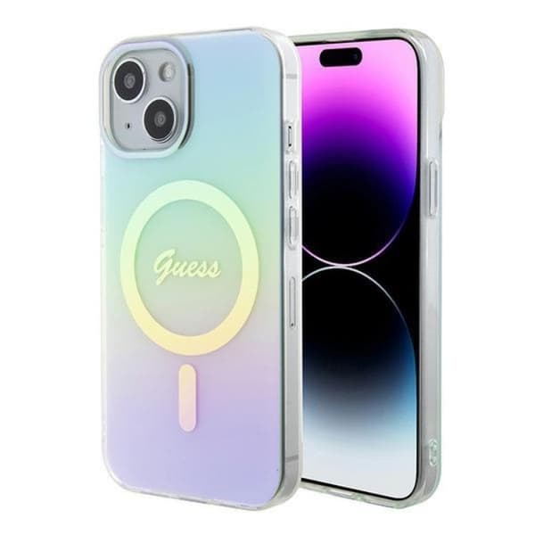 Guess Mobilskal till iPhone 15 Plus Magsafe IML Iridescent - Turquoise Turkos