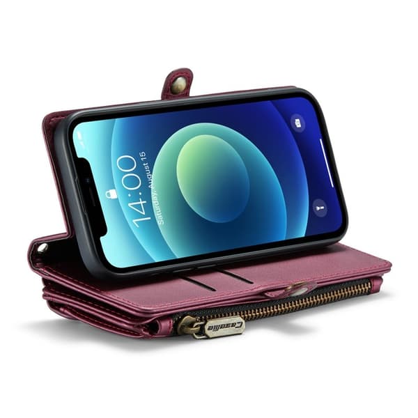 CASEME Plånboksfodral Konstläder för iPhone 12 mini - Vinröd