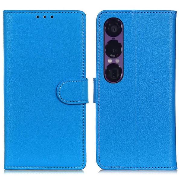 Sony Xperia 1 VII Konstläder Plånboksfodral Litchi Texture - Blå Blå