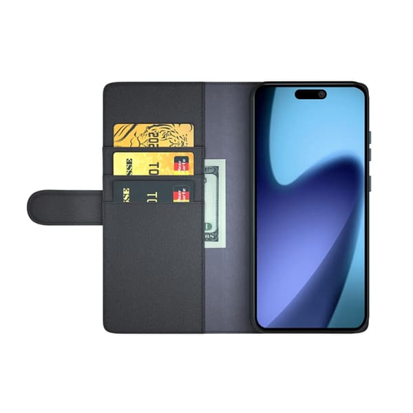 iPhone 17 Plånboksfodral Äkta Läder - Svart Svart
