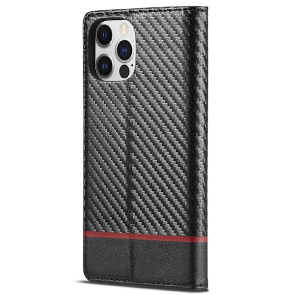 LC.IMEEKE iPhone 12 Pro Max Plånboksfodral i Konstläder - Röd rand