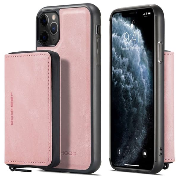 JEEHOOD Mobilskal till iPhone 11 Pro Max Konstläder TPU Magnetisk Rosa