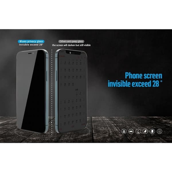 BlueO iPhone 16 Pro Härdat Glas Skärmskydd 5D Mr Monkey Privacy Black