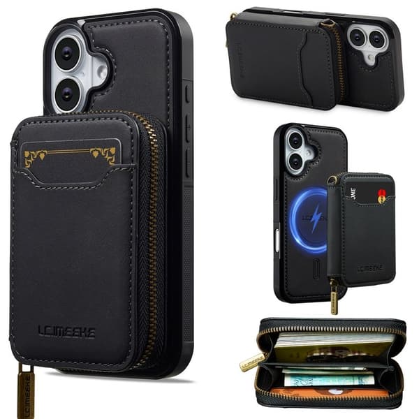 LC.IMEEKE L6 iPhone 17 Plånboksfodral Konstläder - Svart