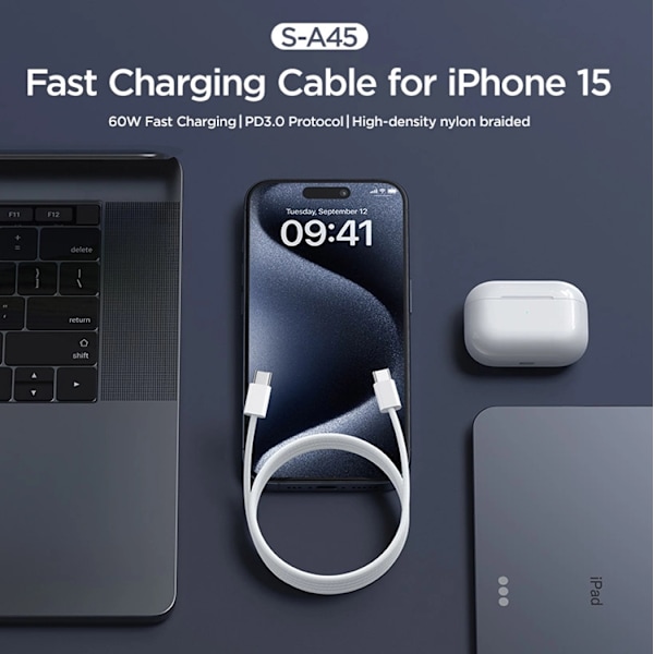 Joyroom USB-C til USB-C Kabelben Serie 60W 1m - Hvid Vit