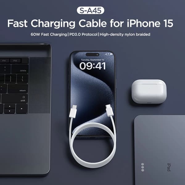 Joyroom USB-C till USB-C Kabel Ben Series 60W 1m - Vit Vit