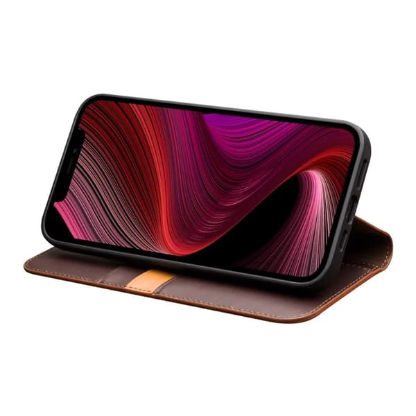QIALINO iPhone 13 Mini Plånboksfodral Cowhide Äkta Läder - Brun Brun