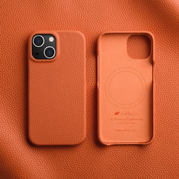 MELKCO Mobilskal till iPhone 14 Äkta Läder + PC MagSafe - Orange