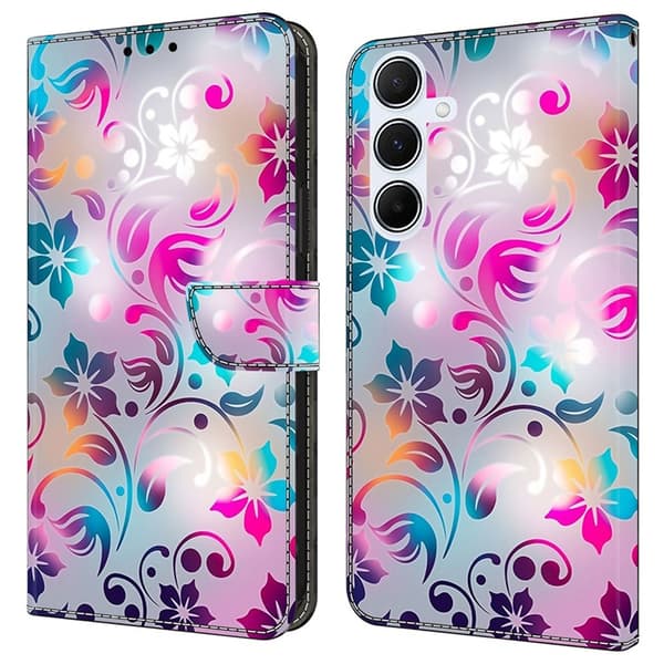 Galaxy A17 5G Konstläder Plånboksfodral Pattern Printing - Craft Flowers Rosa