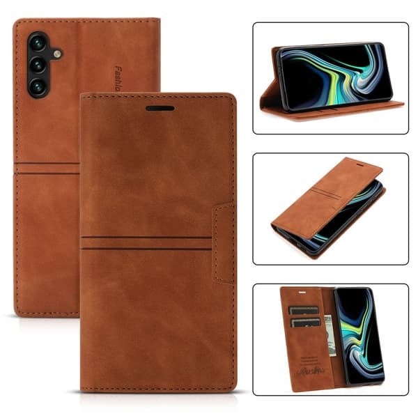 Samsung Galaxy S26 Plus Plånboksfodral Magnetisk Stängning Konstläder - Brun