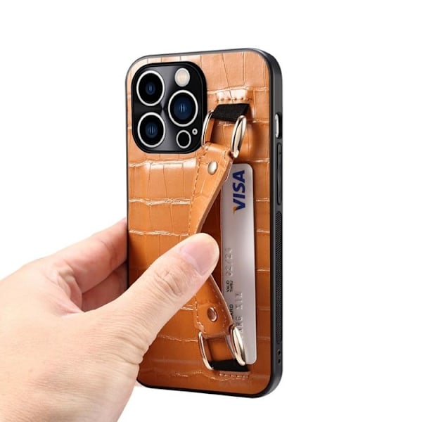 iPhone 14 Pro Skal Korthållare Crocodile - Brun