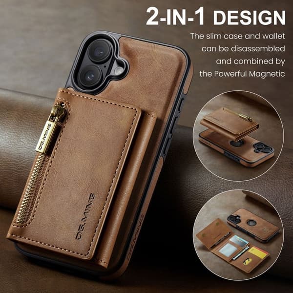 DG.MING M5 Series Mobilskal till iPhone 17 Magnetiskt Konstläder Brun