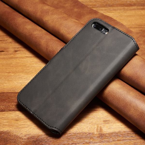 DG.MING Retro Plånboksfodral Konstläder för iPhone 8 Plus - Svart