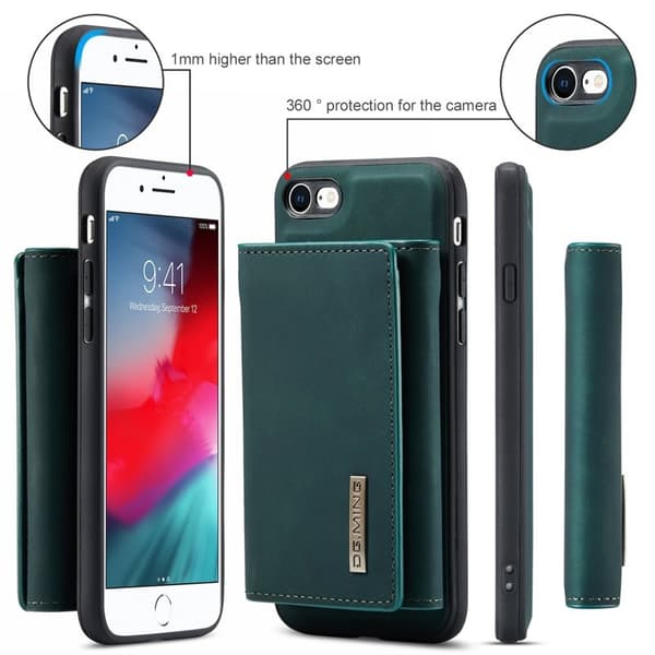 DG.MING M1 Series Plånboksfodral Konstläder för iPhone 7/8/SE 2020/2022 - Grön