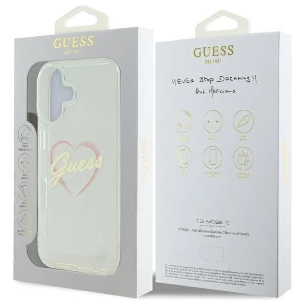 Guess Telefontaske til iPhone 16 Plus IML Hjerte - Gennemsigtig Transparent