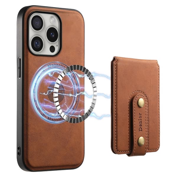 DENIOR D14 Mobilskal till iPhone 16 Pro Max Läder+PC+TPU Brun