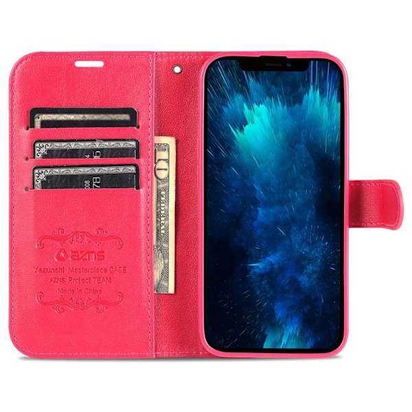 AZNS iPhone 15 Pro Max Plånboksfodral Konstläder - Röd