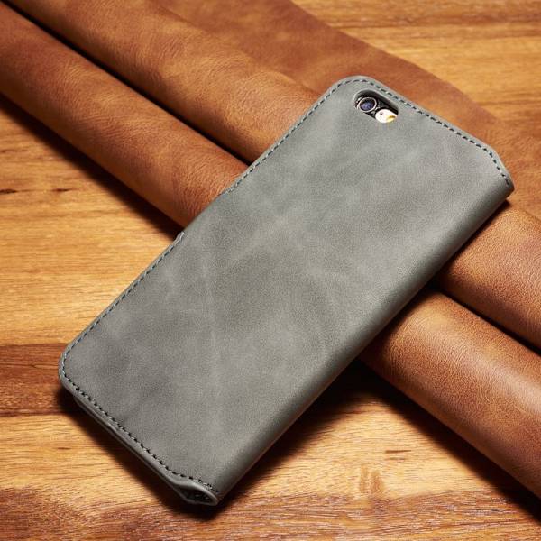 DG.MING Retro Plånboksfodral Konstläder för iPhone 6s Plus - Grå