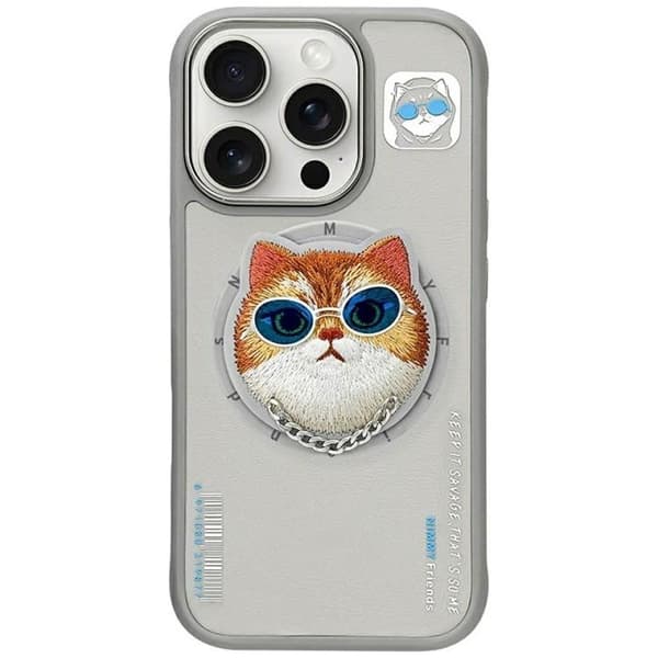Nimmy Telefontaske til iPhone 16 Pro Max MagSafe Briller Cool Cat - Grå Grå