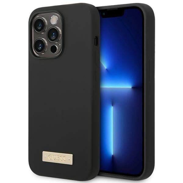 GUESS iPhone 14 Pro Max Skal MagSafe Silicone Logo Plate - Musta Black
