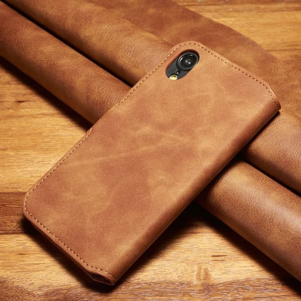 DG.MING Retro Konstläder Plånboksfodral med Kortfack för iPhone XR - Brun