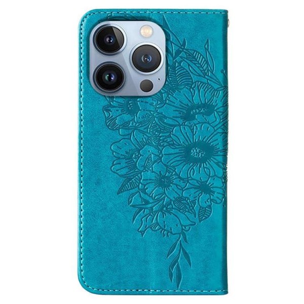 iPhone 14 Pro Max Plånboksfodral Butterfly Flower Imprinted - Bl