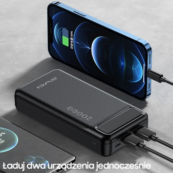 Awei Powerbank 20000mAh 2xUSB 1xUSB-C - Svart Black