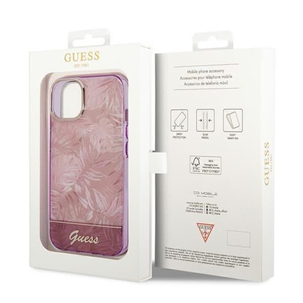 GUESS iPhone 14 Plus Cover Jungle Collection - Rosa Rosa