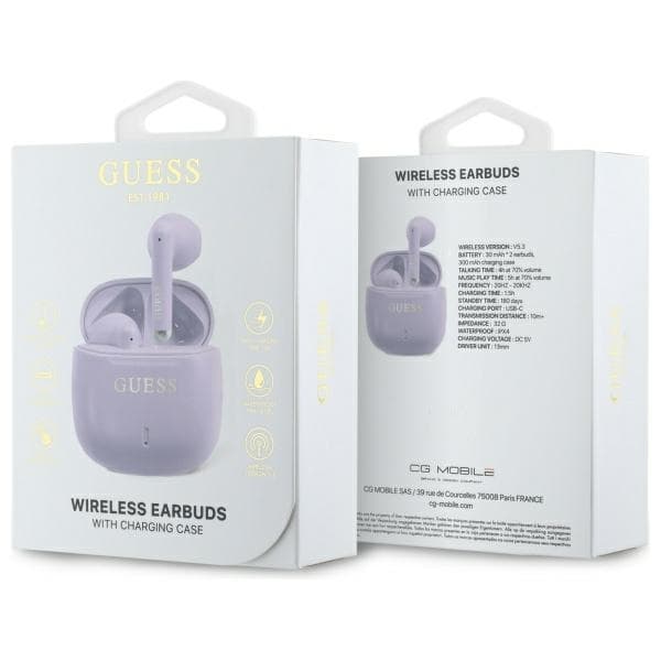 Guess TWS In-Ear Hörlurar Bluetooth Printed Classic Logo - Lila Lila