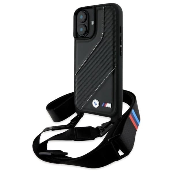 BMW Mobilskal till iPhone 16 Plus Carbon Stripe & Strap - Svart Black