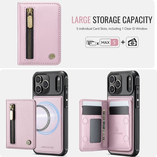 JEEHOOD J12 Mobilskal till iPhone 17 Pro Magnetiskt Konstläder Rosa