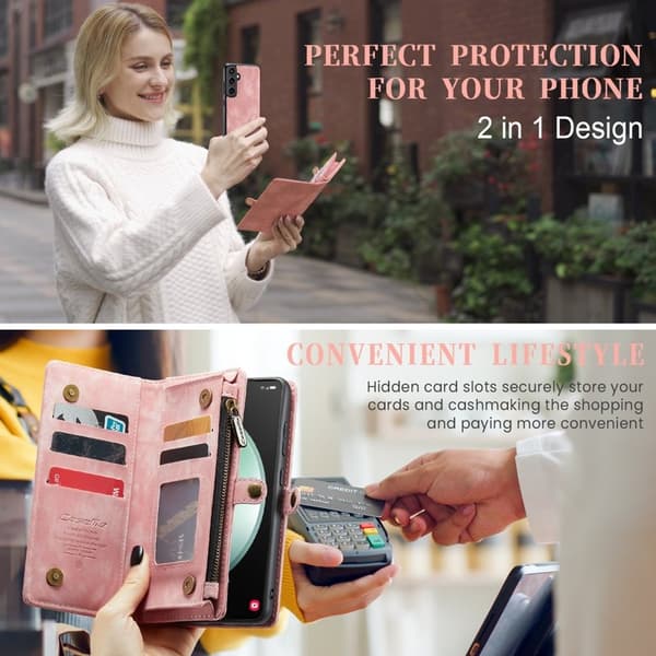 CASEME 008 Plånboksfodral för Samsung Galaxy S23 FE Konstläder - Rosa