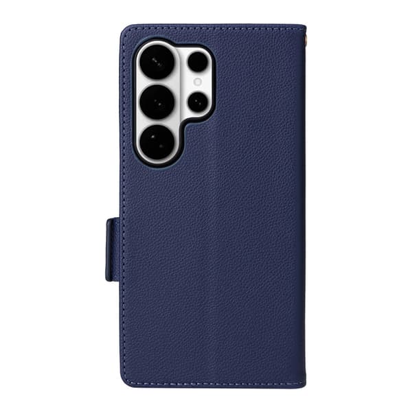 Galaxy S26 Ultra Plånboksfodral Litchi Konstläder med Rem - Blå Blå