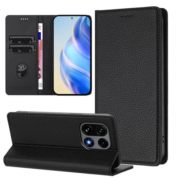 OnePlus 15 Plånboksfodral RFID-Skydd Litchi Konstläder Svart