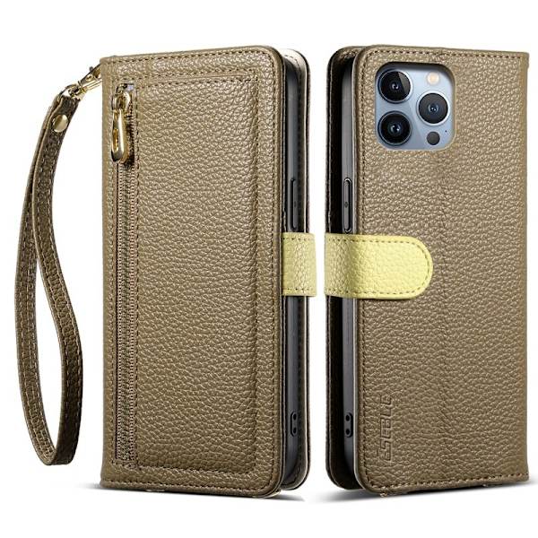 ESEBLE E11 för iPhone 15 Pro Plånboksfodral Konstläder - Brun