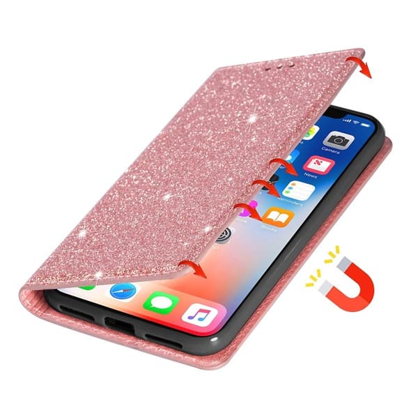 Mobilskal till SAMSUNG Galaxy S26 Plus Glittrande PU Läder Kortfack Roséguld