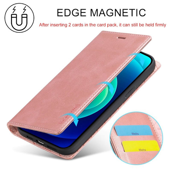 LC.IMEEKE iPhone 15 Plånboksfodral i Konstläderläder - Roséguld