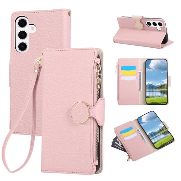 Plånboksfodral för Samsung Galaxy S26 Plus Konstläder med rem - Rosa