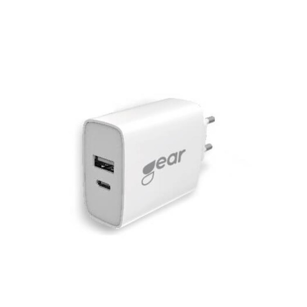 Gear Laddare 220V 1xUSB-C + 1xUSB-A 25W + 18W PD/PPS QC - Vit